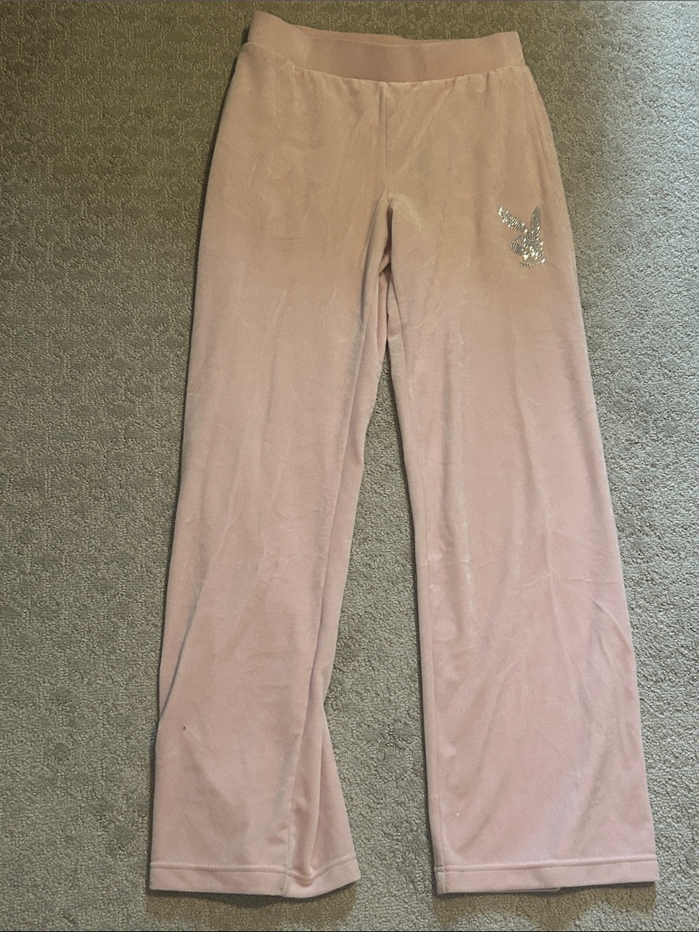 PLAYBOY Blush Pink Velour Jogger Pants with Sparkle Bunny